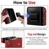 Sparkling Red Crystal Car Waste Bin With Flip Lid, Compact Auto Garbage Organizer For Vehicle