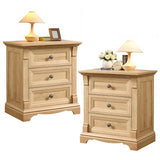 23.6" Wood Nightstand Set Roman Column 3 Drawers Side End Table Bedroom