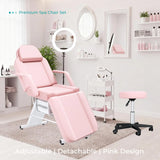Pink Tattoo Chair for Client with Rolling Stool, Adjustable Tattoo Chair Esthetician Bed, Facial Chair Bed Tattoo Table with 2 Storage Trays, Multi