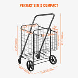 Folding Shopping Cart, Jumbo Grocery Cart With Double Baskets, 360Swivel Wheels, Heavy Duty Utility Cart, 110 LBS Large