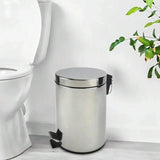 Stainless Steel Step Pedal Trash Can With Lid 5L Round Bathroom Kitchen Waste Bin