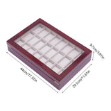 24 Slot Walnut Wooden Watch Display Case Glass Top Jewelry Box Collector
