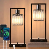 Industrial Table Lamps Set of 2 Black Bedside Lamp with USB A+C Ports