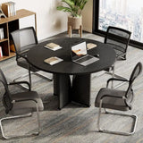 39 Small Round Conference Table with X-Base for Tight Spaces, Sleek Black