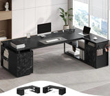 78" Executive Desk with Lockable File Cabinet, L Shaped Office Desk with Power Outlets