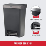 Step-On Trash Can with Slow Close Lid, 12.4 Gallon Charcoal for Kitchen Office