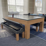 Multi Function Convertible 3 in 1 Style Pool Table Dining Top and Natural Slates Home Use Billiard Table with Benches