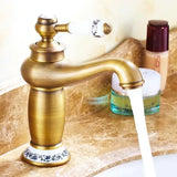 Ceramic Antique Brass Faucet Bathroom Sink Faucet Blue White Porcelain Long Neck Vintage