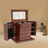 5 Tiers 4 Drawers Wooden Jewelry Box with Mirror for Necklace Earring