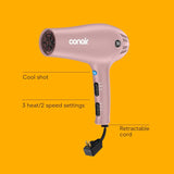 Hair Dryer with Retractable Cord, 1875W Blow Dryer, 3 Heat Settings, 2 Speeds, Diffuser