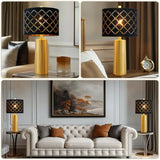 Set of 2 Modern Table Lamps for Living Room Bedroom w/ Black Grid Shade