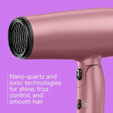 Travel hair dryer with diffuser and folding handle, 1875W, dusty rose, nano-quartz ceramic for less
