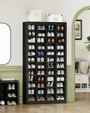 12 Tiers 9 Inch Widened Cell Wood Shoe Rack for Entryway, Black