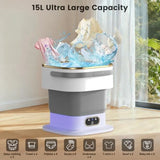Portable 15L Mini Washing Machine with Spin Basket 3 Modes for Apartments Dorms Camping Foldable Gray