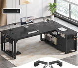 71 in Executive Desk with Power Outlets, Reversible L Shaped Computer Desk