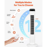 Tower Fan, 22 ft/s for Indoors with 3 Speeds, 4 Modes, 12H Timer, Portable