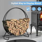 48 Inch Metal Firewood Rack Circle - Black Steel Log Holder for Indoor and Outdoor Use