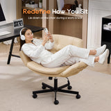 TCGBKAF Beige Criss Cross Chair with Adjustable Arms PU Leather Swivel Vanity Chair with Side Pockets Ergonomic Cross Legged Office Chair with Wheels Adjustable Height Computer Desk Chair
