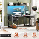 LED Gaming Desk with Hutch 47.2'' Computer Workstation Black