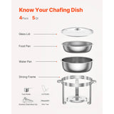 SucceBuy 5 Qt 2 4 Pack Round Chafing Dish Buffet Set Stainless Steel Chafer w/ 4 Full Size Pan