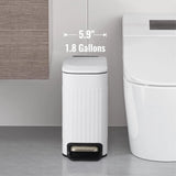 Slim Bathroom Trash Can with Lid Soft Close, Stainless Steel Step Bin Removable