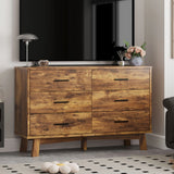 Rustic Farmhouse 6-Drawer Double Dresser, Dresser for Bedroom