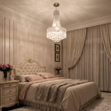 Silver Crystal Chandelier, Round Dimmable Dining Table Crystal Chandelier for bedroom