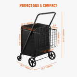 Folding Shopping Cart 210LBS Large Capacity with Removable Waterproof Liner Dual Basket
