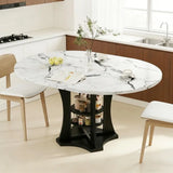 Extendable Dining Table 43"-59" for 4-6, White Faux Marble Round Kitchen Dining Room Table