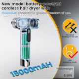 Cordless Rechargeable Hair Dryer for Travel, Camping, RV 15000mAh Battery, USB Portable, 3 Adjustable