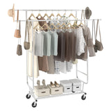 VEVOR Adjustable Length Clothes Rack w/ Bottom Shelf & Wheels for Laundry