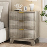 Fluted Nightstand, Side Table with 3 Large Storage Drawers, Mid Century