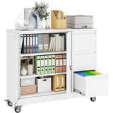 Secure Lateral File Cabinet with Gooseneck Handle, 3 Drawer Mobile Storage Cabinet on Wheels