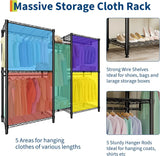 Heavy Duty Clothes Rails,Clothes Rack with 5 Hang Rods & 8 Shelves Freestanding Wardrobe