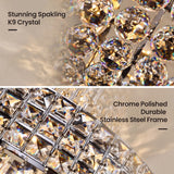 Silver Crystal Chandelier, Round Dimmable Dining Table Crystal Chandelier for bedroom