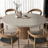 Round Extendable Dining Table with Pedestal Base, 39"-55" Expandable Dining Room Table