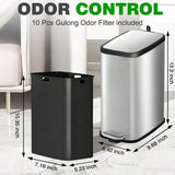 Slim Stainless Steel Step Pedal Trash Can With Odor Control Filter For Bathroom