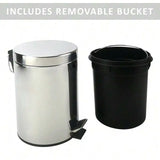 Stainless Steel Step Pedal Trash Can With Lid 5L Round Bathroom Kitchen Waste Bin