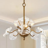 Modern Gold Chandelier, Vintage Flower Glass Pendant Light Fixture