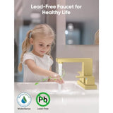 Bathroom Faucets for Sink 3 Hole Brushed Bathroom Sink Faucet Square with Pop-Up Drain 2 Handle and 2 Supply Hoses Lead-Free St