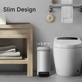 Slim Bathroom Trash Can with Lid Soft Close, Step Pedal, 6 Liter 1.6 Gallon Stainless Steel
