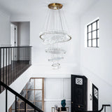 Crystal Chandeliers, Modern 5 Rings Pendant Light Titanium Gold Stainless Steel
