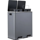 AOOU 16 Gallon Stainless Steel Trash Can, 60L Dual Compartment, Metal Kitchen Step Recycle Bin
