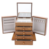 5-tier Wooden Jewelry Box w/ Drawers Mirror for Rings, Earrings, Necklaces