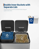 Kitchen Step Trash Bin 2 x 10.6 gal (2 x 40 L) Garbage Can for Dual Compartment Recycling Stainless