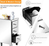 3-Drawer Mirrored Nightstand Set of 2, Glass End Table for Bedroom, Silver