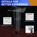 Acrylic Podium Modern Clear Lectern 7.8mm Thick with Storage Shelf for Conference Wedding