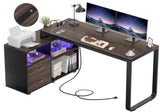 L Shaped Desk with File Cabinet & Power Outlet, Reversible 55 Inch Large