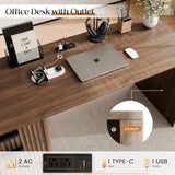 60" Fluted Home Office Desks with Storage, Modern Executive Desk Computer Desk