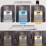 Nightstand with Charging Station, Farmhouse End Side Table with 2 Drawers